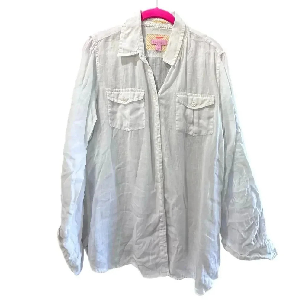 Lilly Pulitzer Women's White Long Sleeve Button Down Casual Shirt Size M